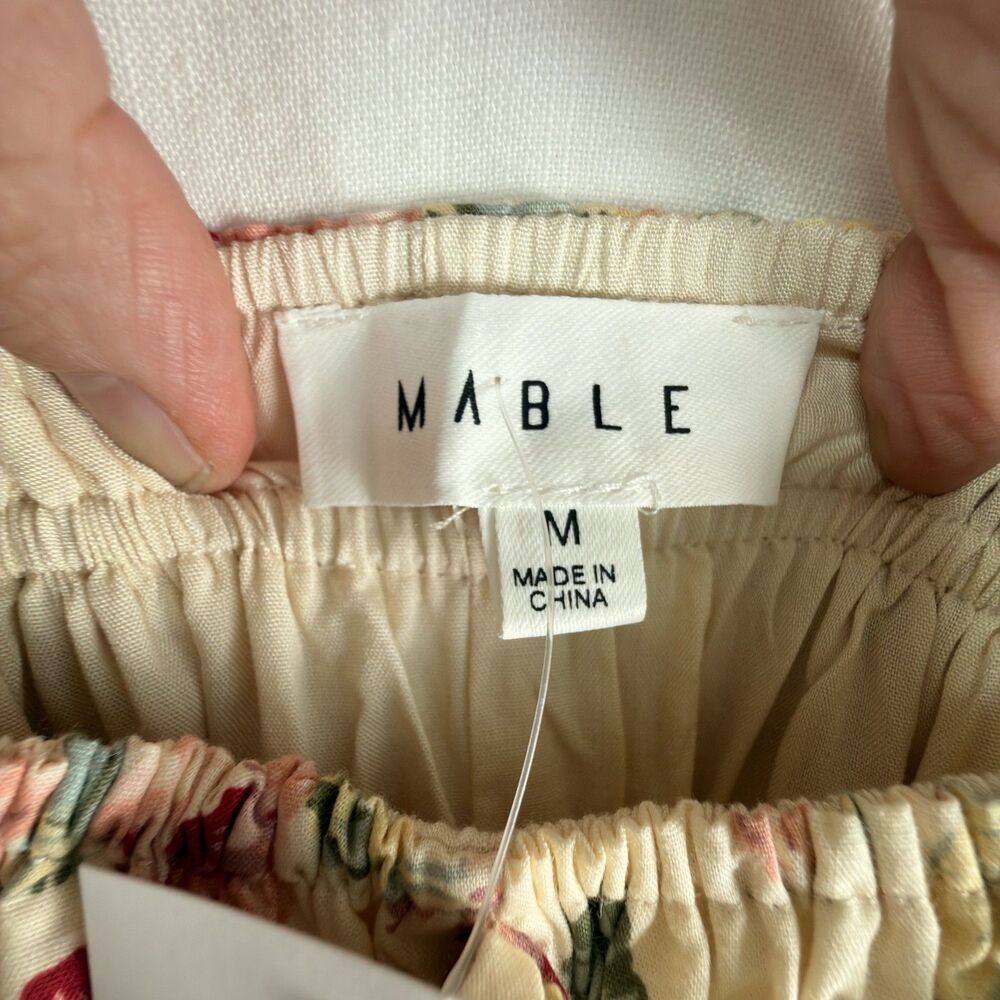 cream floral puff sleeve mini dress cottagecore romantic prairie size m by mable - Picture 4 of 5